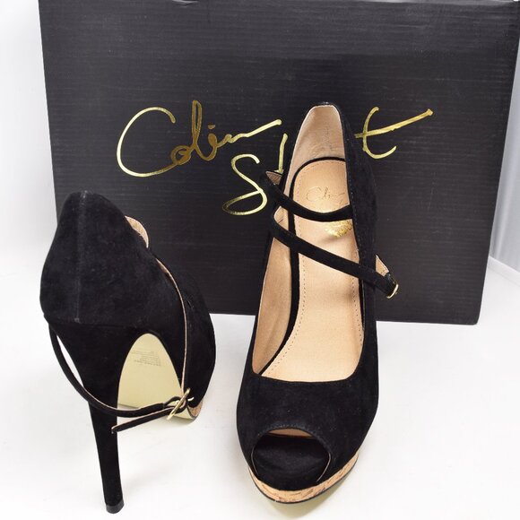 Colin Stuart Shoes - Colin Stuart Heels Peep Toe Ankle Strap 7.5B Black Platform New Victoria Secret